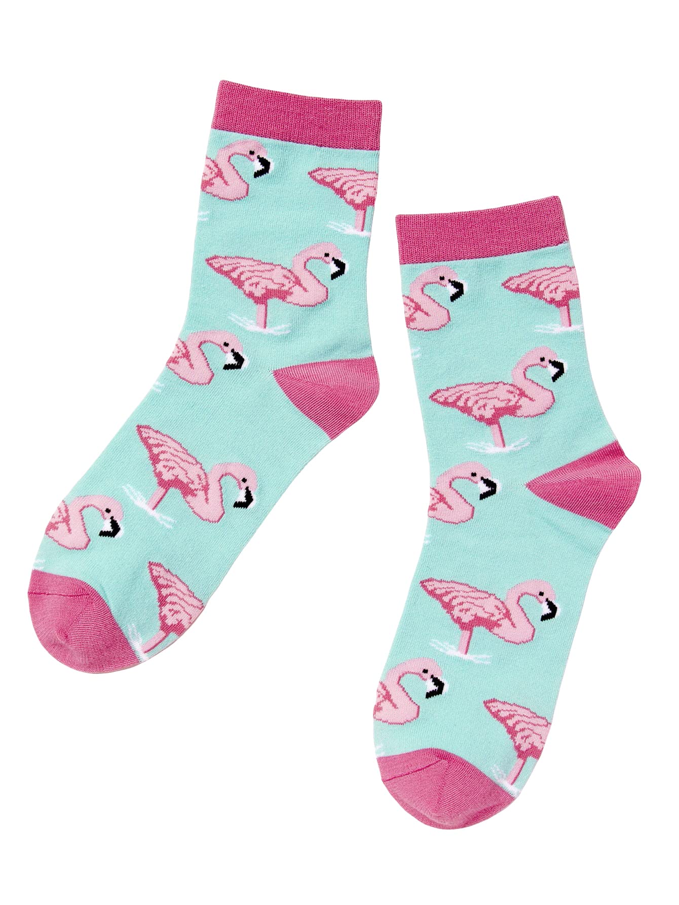 SHENHE Women's Heart Print Crew Socks Ribbed Knit Mid Calf Dress Socks Flamingo Printed one-size