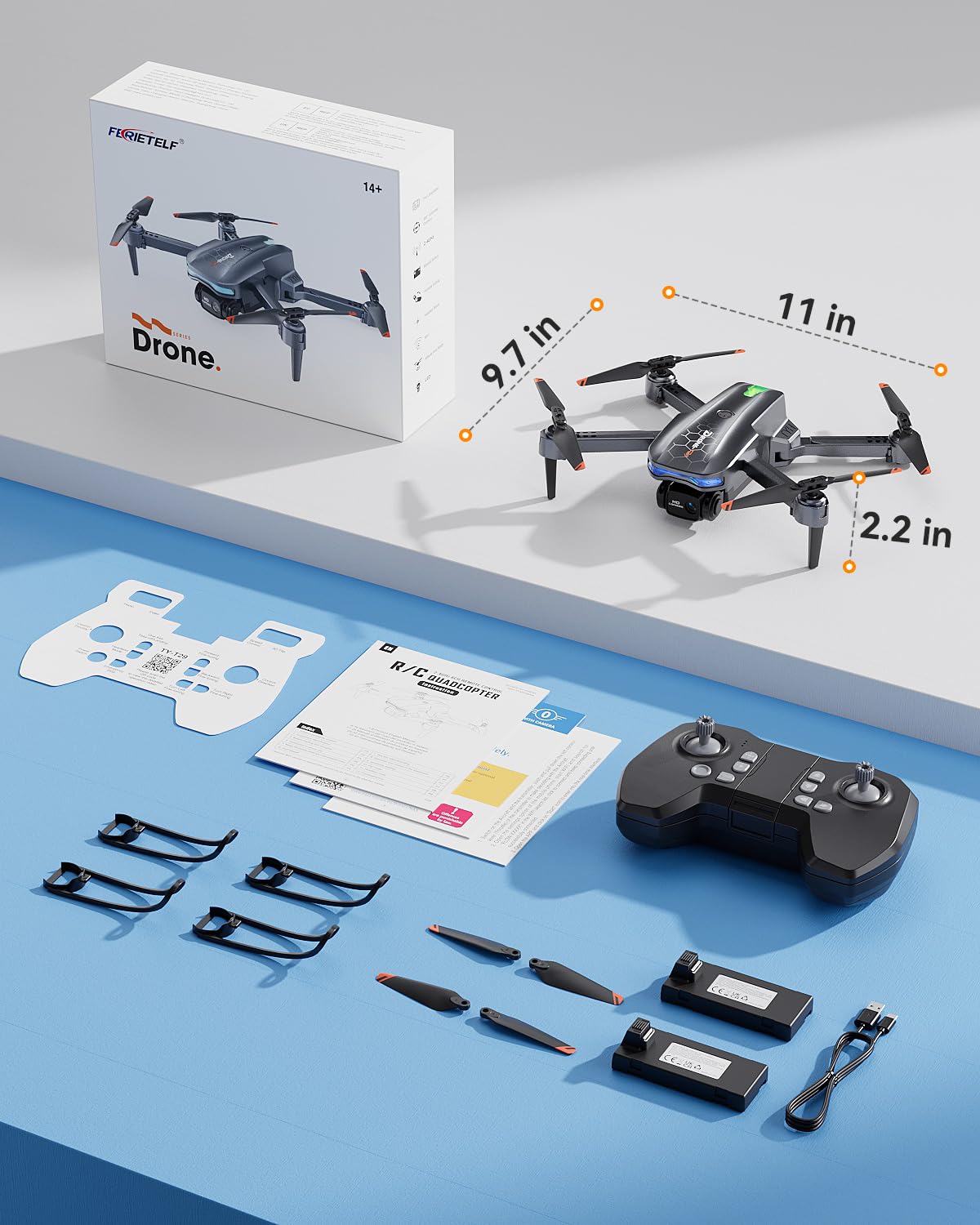 FERIETELF Drone with Camera for Kids - Foldable Mini Drones for Beginners or Adults, 1080P HD RC Quadcopter, w/2 Batteries and Storage Case, Toy for Boys Girls
