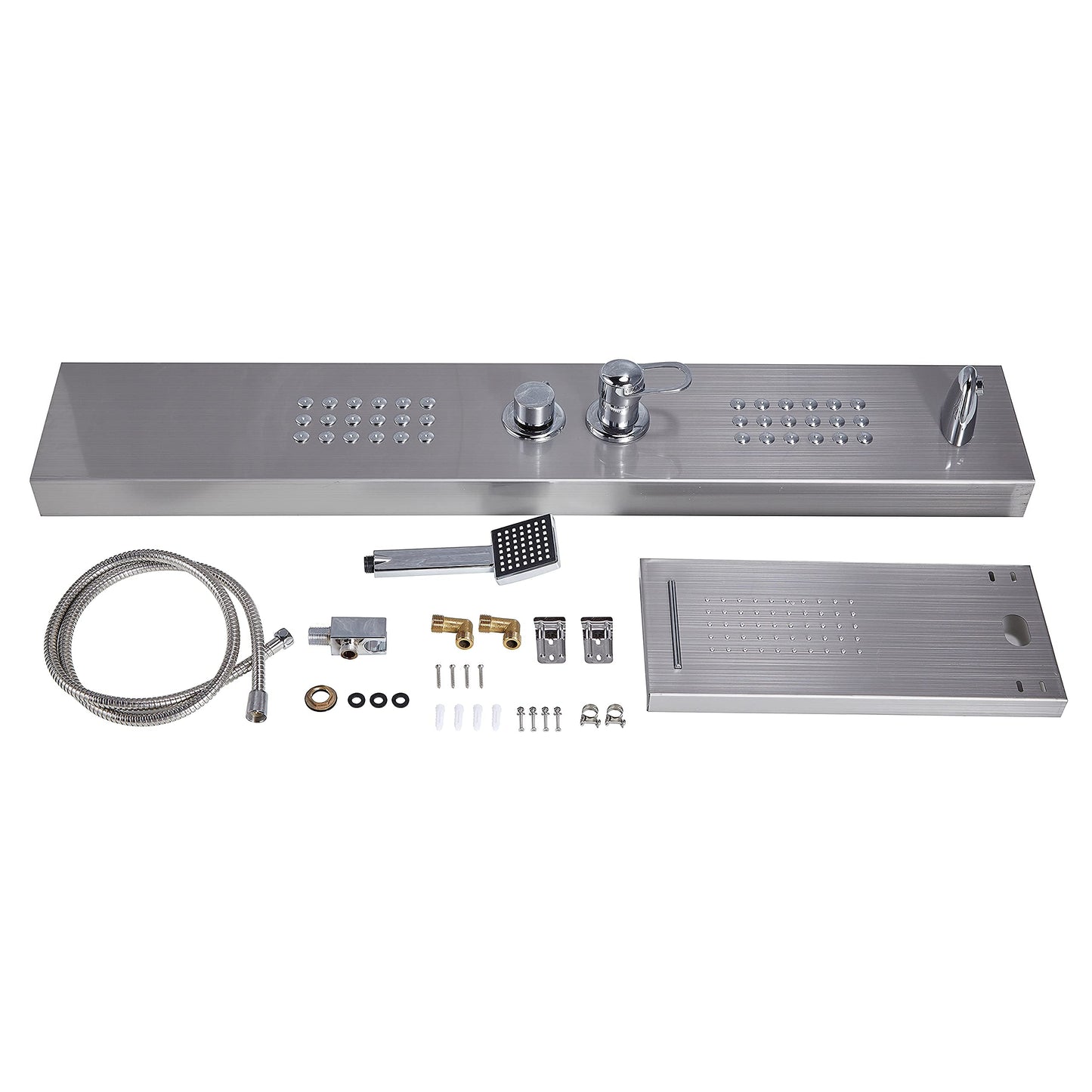 Delavin Stainless Steel Shower Panel Tower System, Wall-Mount Complete Shower Panel with Rainfall Waterfall Shower Head, Massage Body Jets, Tub Spout, Handheld Shower, Brushed Nickel