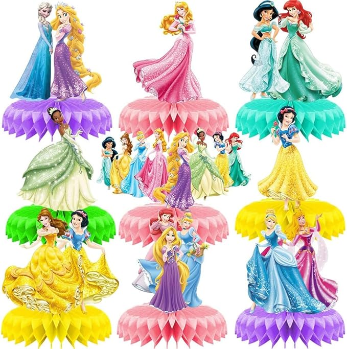 For Disne Princess Birthday Party Supplies, 9Pcs Honeycomb Centerpieces for Princess Party Decorations, Double Sided Table...