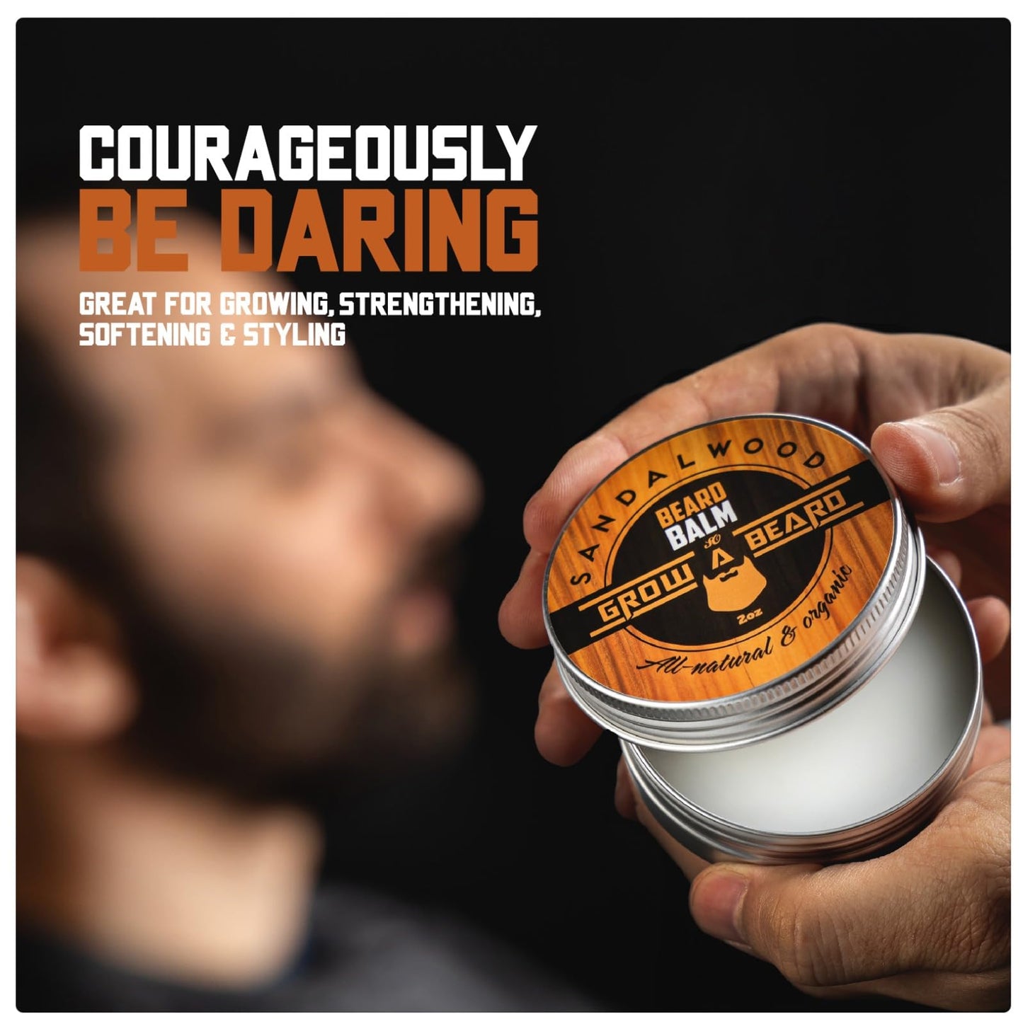 Beard Oil and Balm Set for Men - All-Natural Sandalwood & Citrus Scent, For Beard Growth and Care (2 Pack of 2 oz)