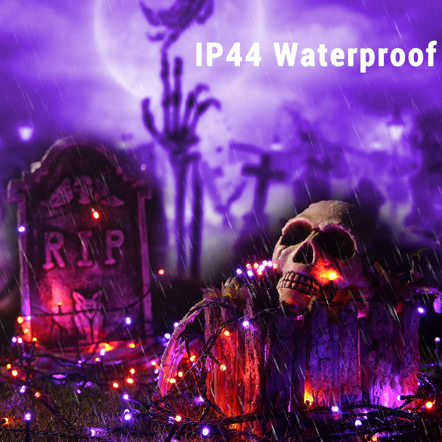 BrizLabs Orange & Purple Halloween Lights, 78.74ft 240 LED Orange Lights Connectable, 8 Modes Outdoor Purple Halloween Light with Timer, Plug in Mini Twinkle Light for Party Indoor Decor