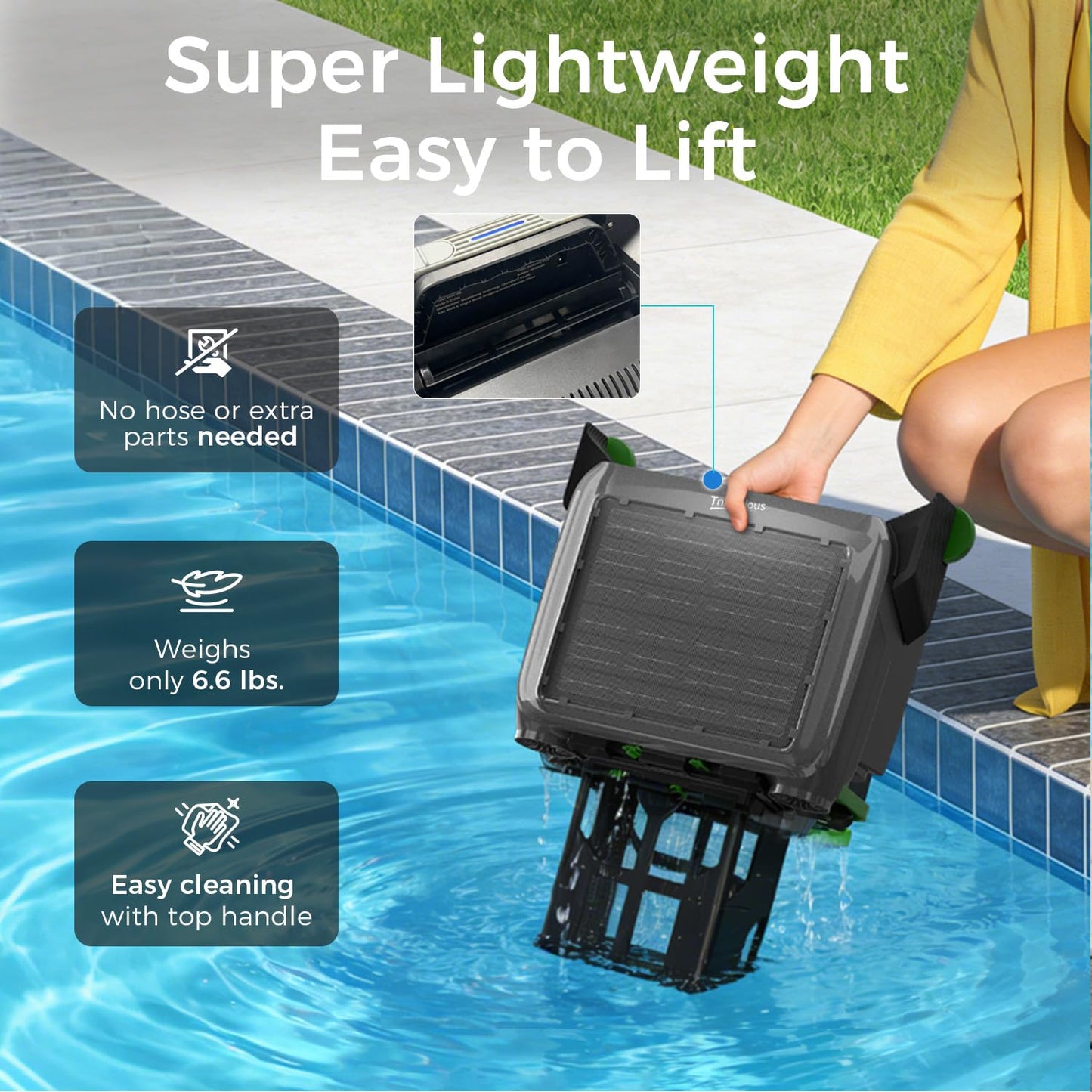 Solar Powered Pool Skimmer Robotic, Automatic Pool Surface Cleaner with APP Support, 24/7 Continuous Cleaning, Dual Charging Modes, Shallow Water Safeguard, Ideal for Above Ground & Inground Pools