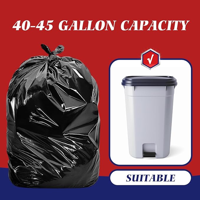 Teivio 40-45 Gallon Large Black Trash Bags 30 Counts All Purpose Trash Bags,39,40,42,44,45 Gal,Heavy Duty Garbage Bags,For Industrial, Commercial, Construction, Outdoor, Lawn, Leaf, Can liners