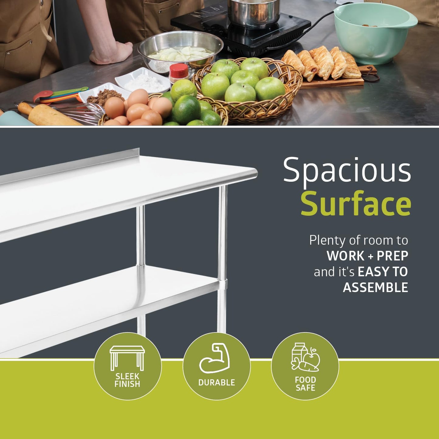 Pearington NSF Certified Stainless Steel Kitchen Prep and Work Table, Commercial Work Table for Restaurant and Home, 60" x 24", Stainless Steel