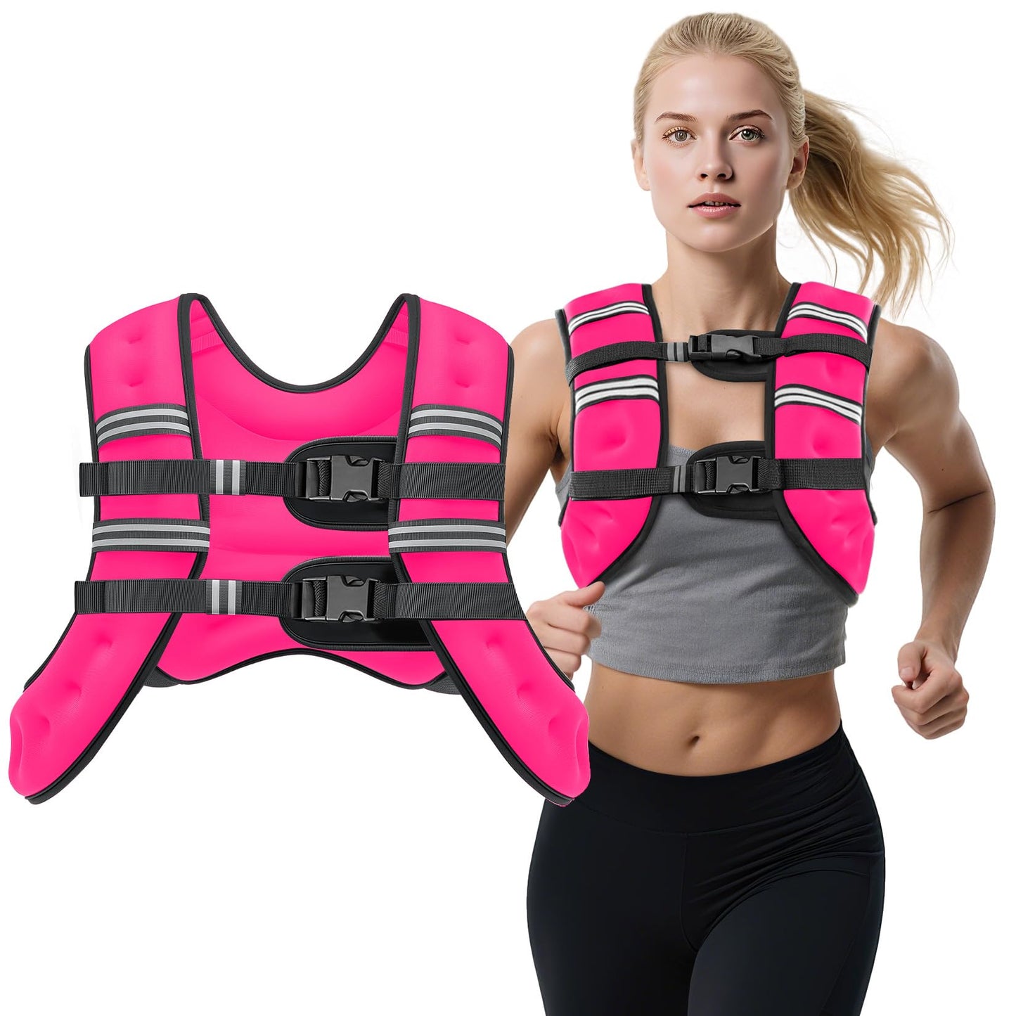 Weighted Vest, 8lb/12lb/16lb/20lb Weight Vest with Reflective Stripes for Men Women, Two Adjustment Straps for Workout, Strength Training, Running, Fitness, Muscle Building, Weight Loss (12lb)