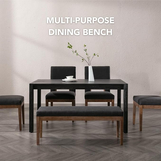 chairus Linen Upholstered Entryway Bench Dining Table Benches Farmhouse Shoe Bench Seat for Hallway Bedroom End of Bed Vintage 45.5" Wooden Leg Benches for Kitchen Restaurant Window, Charcoal