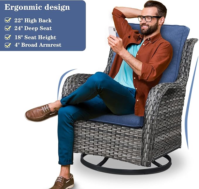 Belord 5 Pieces Patio Furniture Sets Wicker Outdoor Furniture, Rattan Patio Swivel Glider Chairs with 2 Ottoman and Glass Side Table
