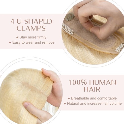 SEGO Pro Hair Toppers for Women Real Human Hair with No Bangs Toppers Hairpieces for Women Increase Volume 613 Light Gold,10 Inch