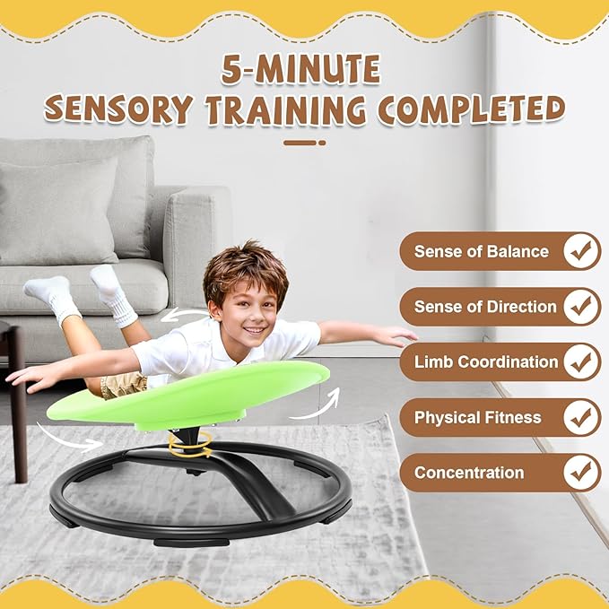 Zhenx Spinning Chair for Autistic Kids (Ages 3-18) - 220LBS Capacity Sensory Swivel Seat - Sensory Toy for Teens with ADHD/Autism - Sit and Spin Calming Gift to Improve Focus & Body Balance (Green)