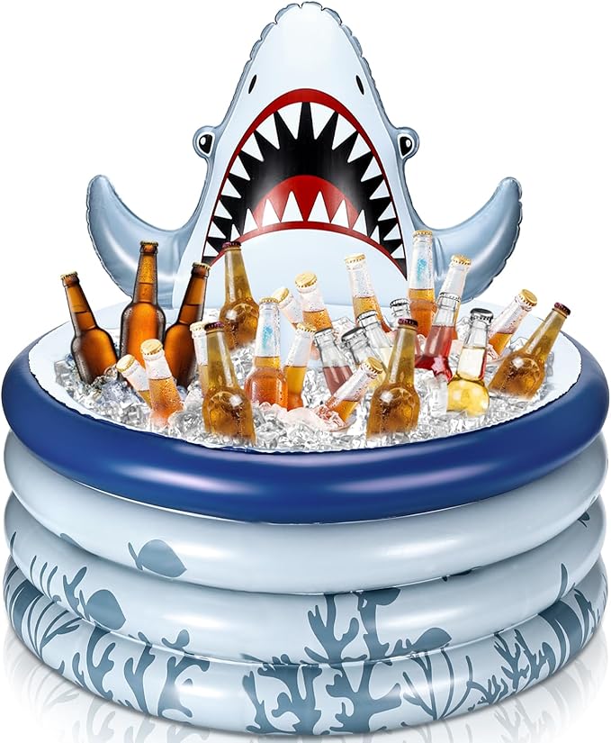 Bencailor Shark Party Decorations Summer Birthday Inflatable Cooler Blow Up Drink Cooler Reusable Floating Ice Chest Summe...