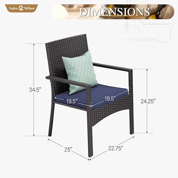 Sophia & William Patio Chairs Set of 8, 8 Pcs Lightweight Rattan Outdoor Dining Chairs, All-Weather Wicker Dining Chairs with Comfortable Seating