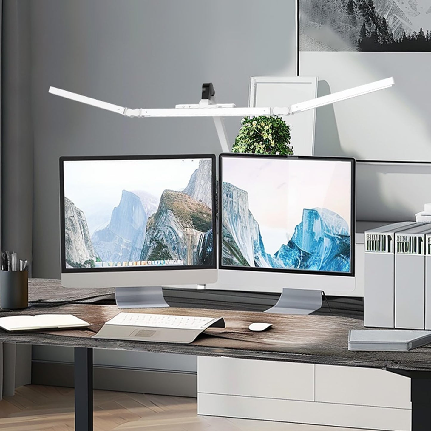 BZTA Led Desk Lamp for Home Office, Ultra Bright Touch-Dimming Architect Table Lamp with Clamp, 24W Adjustable Foldable Three Swing Arm Eyecare Led Desk Light with Infrared Sensor -White