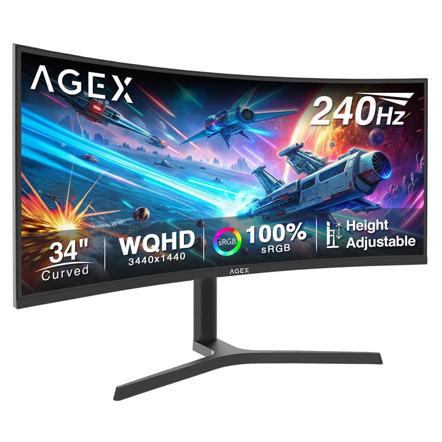 Z-Edge 34" Curved Gaming Monitor, WQHD 1440P 240Hz 165Hz Computer Monitor, MPRT 1ms, 21:9 Aspect Ratio, 1500R，16.7M Colors, 4000:1 Contrast, AG34P Edgeless, Height Adjustable 2X DP and 2X HDMI
