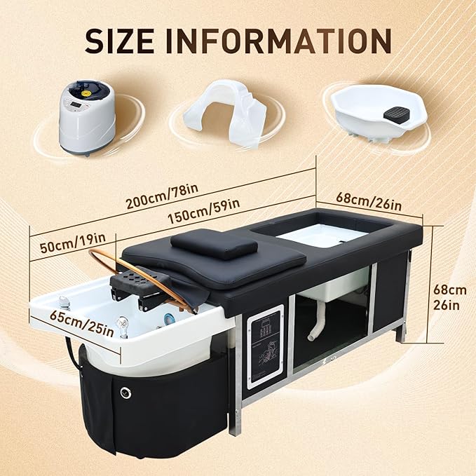 Head Spa Bed, Massage Table with Footbath, Japanese Head/Feet SPA Equipment, Professional Massage Shampoo Bed with Foot Bath Basin, Water Circulation System, for Spa Beauty Salon Barber (B)