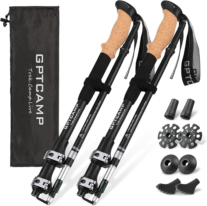 GPTCAMP Walking Sticks,Trekking Poles Collapsible Hiking Poles,Lightweight Folding Travel Walking Pole for Men Women,2pc A...