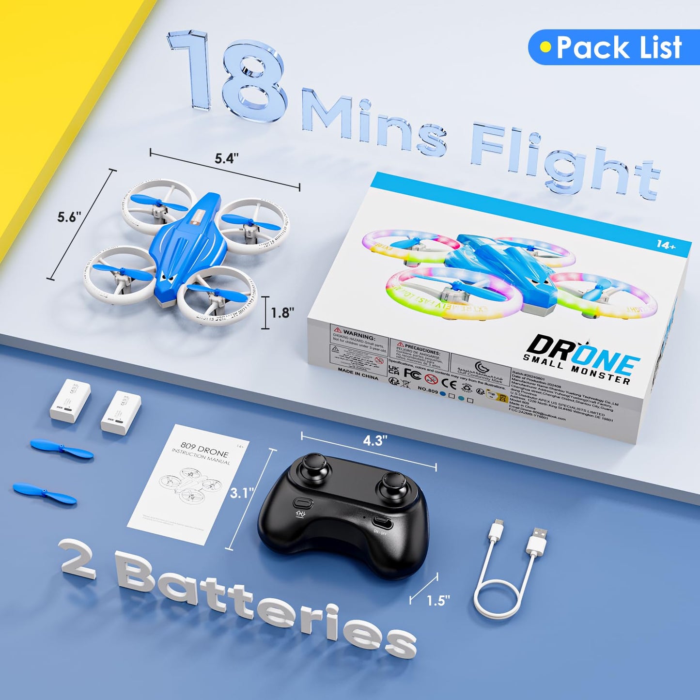 Lisoco Drone, Mini Drone for Kid and Beginner with Led Light, Small Indoor Rc Drone with 360 Flip, 2 Batteries, One Key Take Off Landing, Kids Flying Toy Gift for Boy and Girl（Dark Blue)