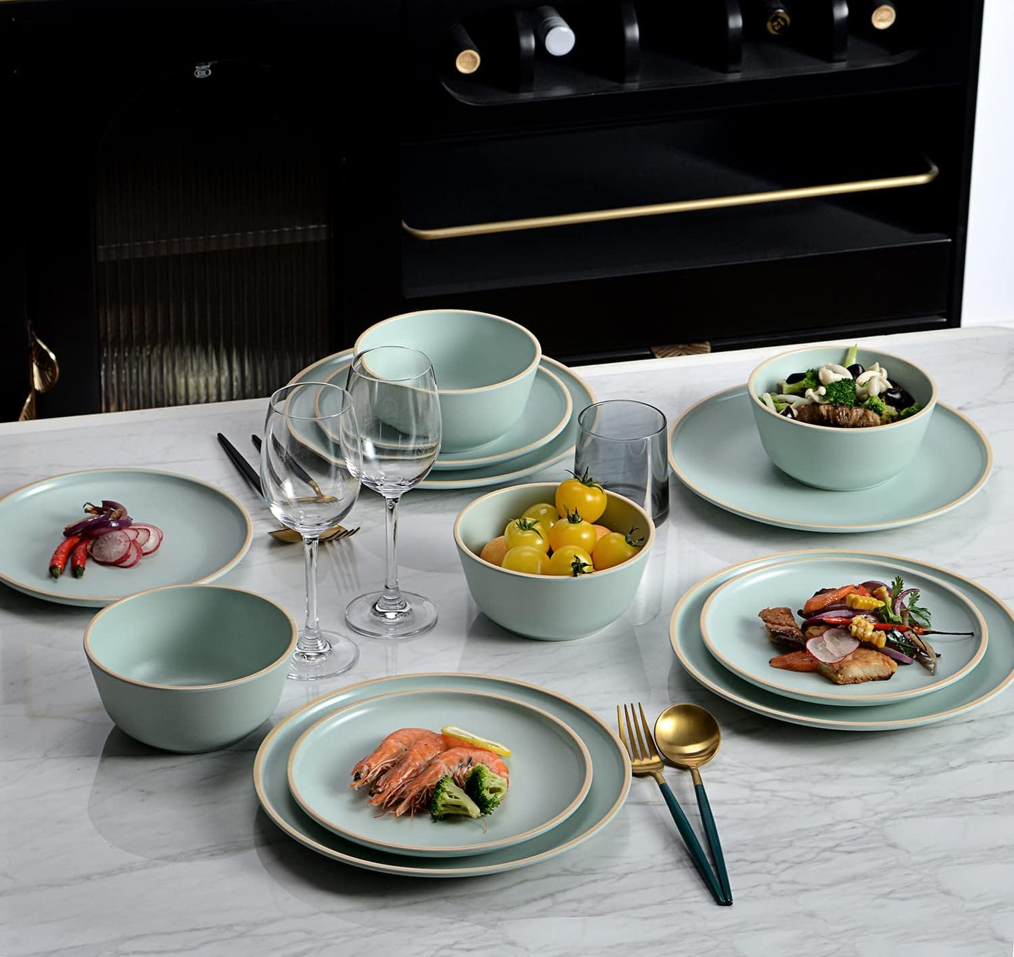 Melamine Dinnerware Sets, Plates and Bowls Sets 12 Pcs, Melamine Plates, Dish Set for 4, Unbreakable Dinnerware Set for Party, BPA Free, Suitable Indoors and Outdoors (Mint Green)