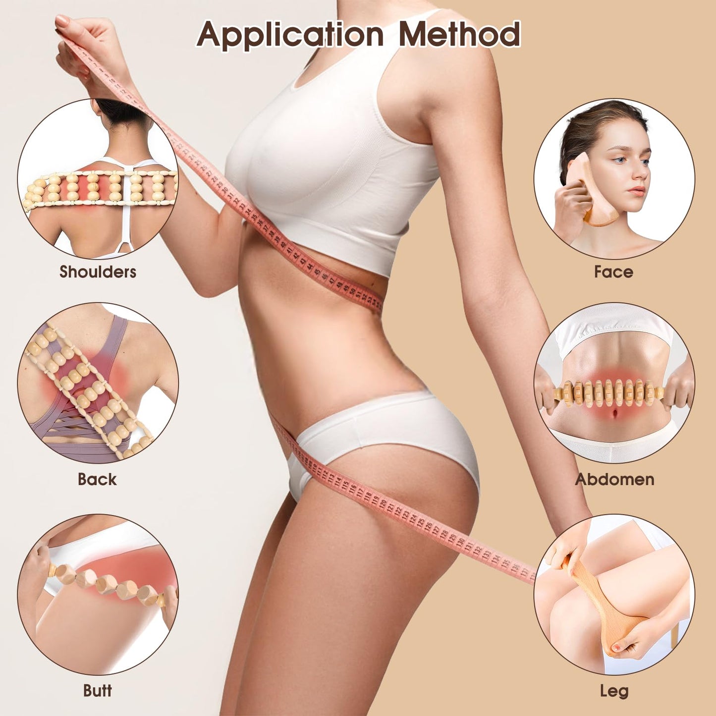 BONUMVITA Wooden Massage Tools Set, 5-in-1 Wood Therapy Massage Tools for Body Sculpting, Lymphatic Drainage Massager Manual Wooden for Maderoterapia, Guasha, Relief Muscle