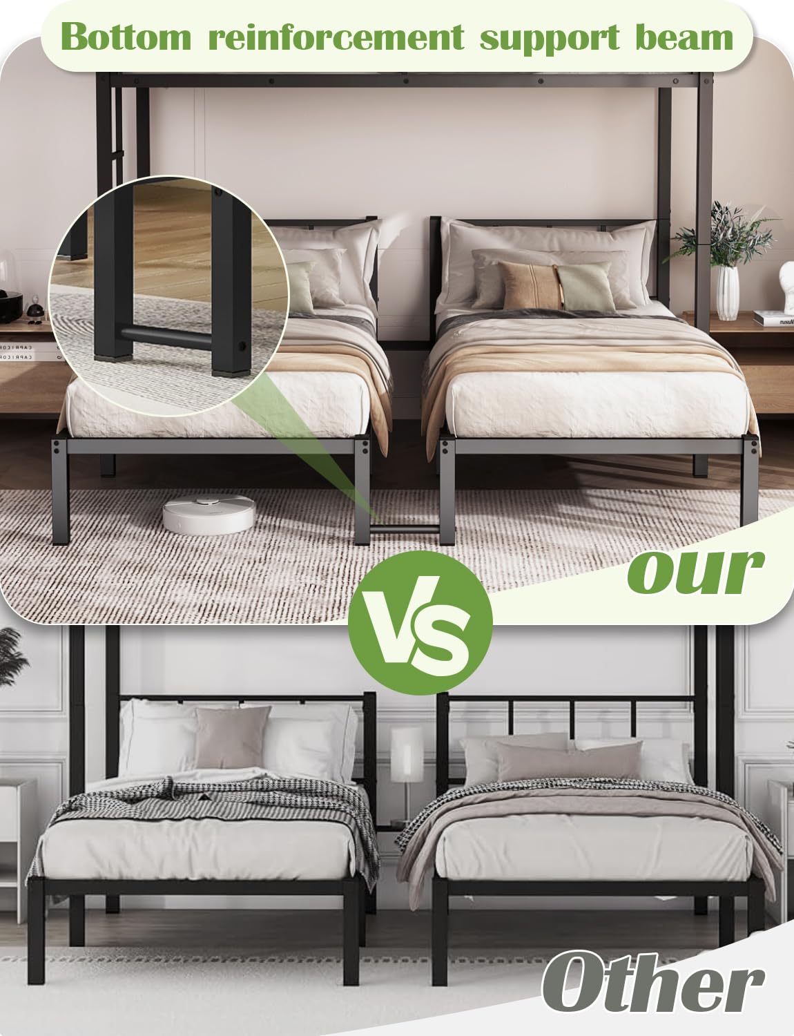 HKOLIE Twin Over Twin & Bunk Beds for 3, Triple Bunk Bed for 3 with Guardrails, Ladder & Upper-Bed Platform, for Children, Teens, Adults, No Box Spring Needed, Black