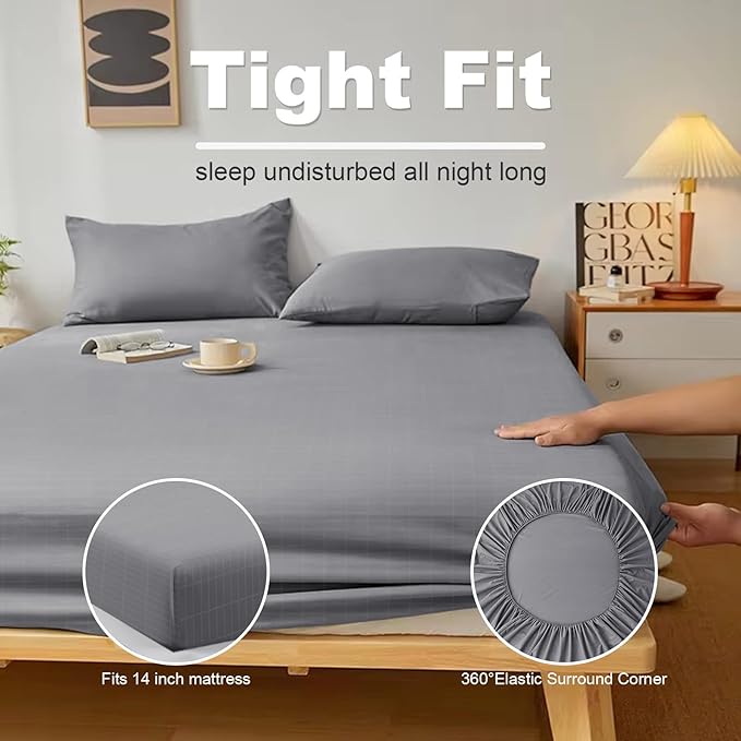 Grounding Sheets Queen Size,10% Silver Grounding Bed Sheets Grounding Fitted Sheets for Reduce Stress (60 x 80 x 14 inches)