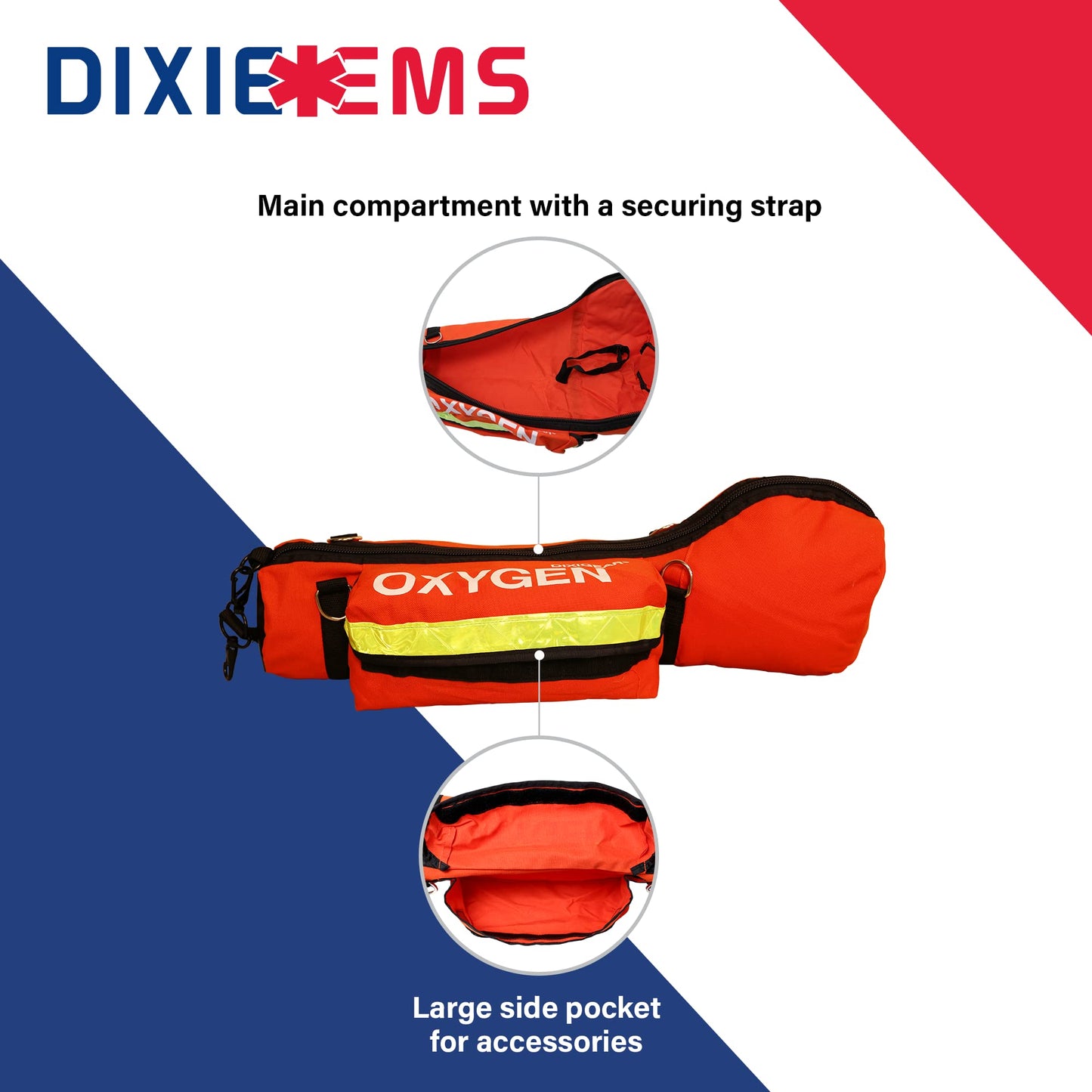 Dixie Ems O2 Shoulder Bag for D Size O2 Cylinder and Supplies, Oxygen Tank Carry Pack with Padding