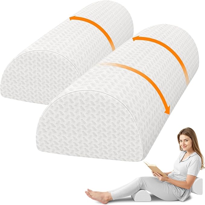 Knee Pillow for Side Sleepers, Half Moon Memory Foam Bolster Pillow for Legs, Ergonomic Design Wedge Elevation Pillow for Side & Back Sleeping, Under Knee Support, Foot, Ankle, Lumbar, White - 2 Pack
