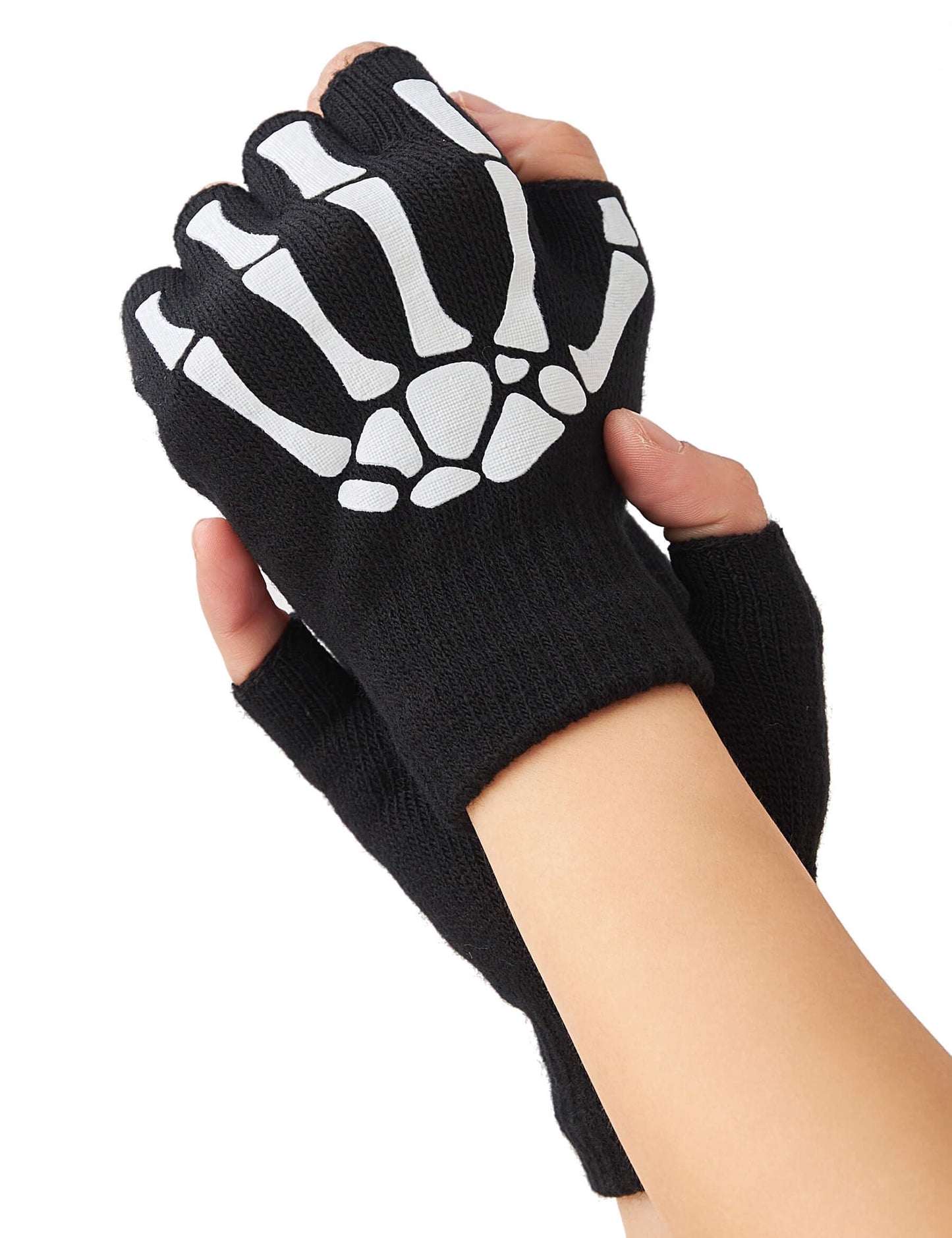 OTPEH Women 2 Pairs Skeleton Gloves Fingerless Touch Screen Winter Warm Hand Skull Gloves For Adult Glow In The Night