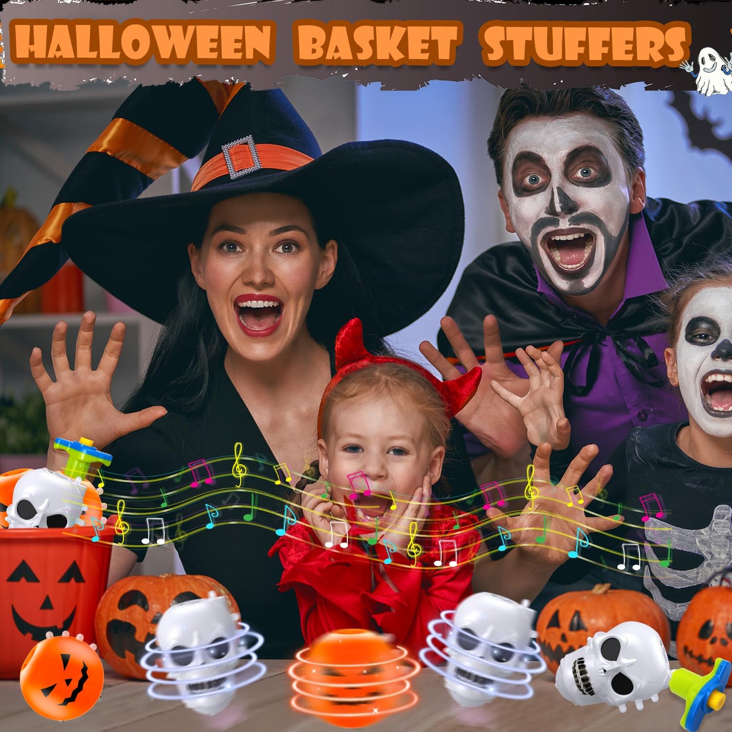 Halloween Treats Non Candy for Kids,4 Pack Light Up Spinning Tops Toys Gifts for Toddlers,Party Favors Boo Basket Goodie Bag Stuffer Fillers,Birthday Classroom Prizes for Boys Girl