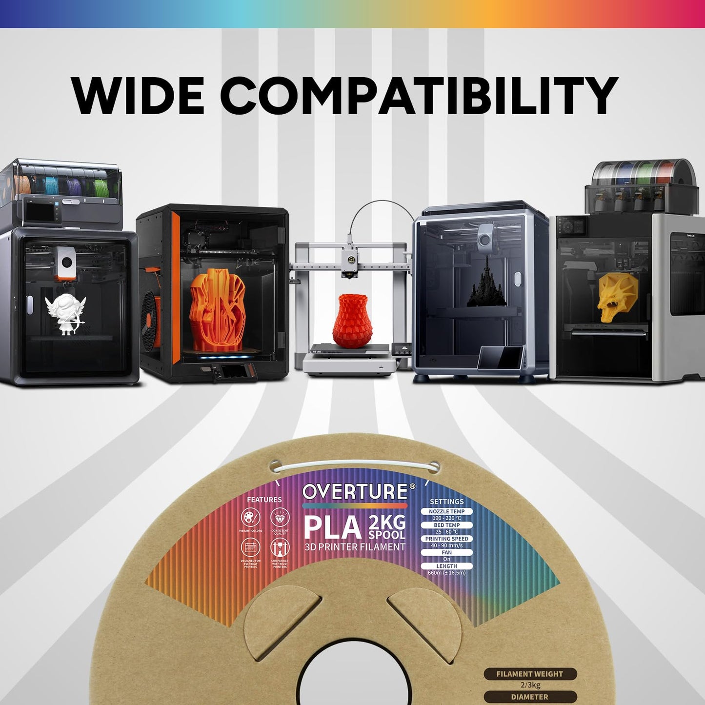 Overture Pla Filament 1.75Mm, Neatly Wound 3D Printer Filament 2Kg Spool (4.4Lbs), Dimensional Accuracy +/- 0.02 Mm, Fit Most Fd