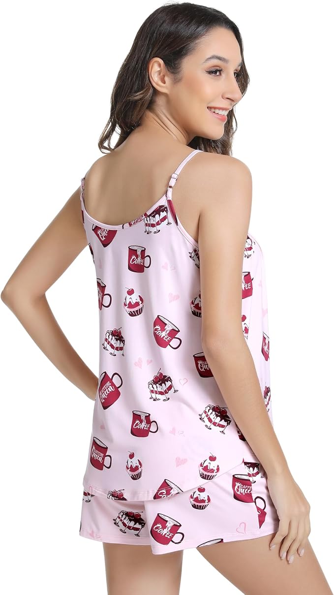 NACHILA Pajamas for Women-Viscose from Bamboo, Ribbed Racerback Tank Top Sexy Split Shorts Pajama Sets Cooling Sleep Cami Pjs