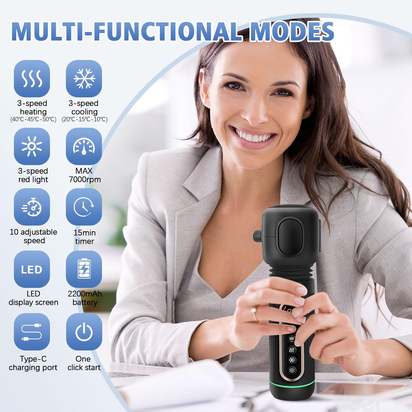 Handheld Vibrating Trigger Point Massage Gun with Heat and Cold & Red Light, Deep Tissue Vibration Massager for Full Body Pain Relief, Pressure Point Massage Tool -Gifts for Men & Women (Large)