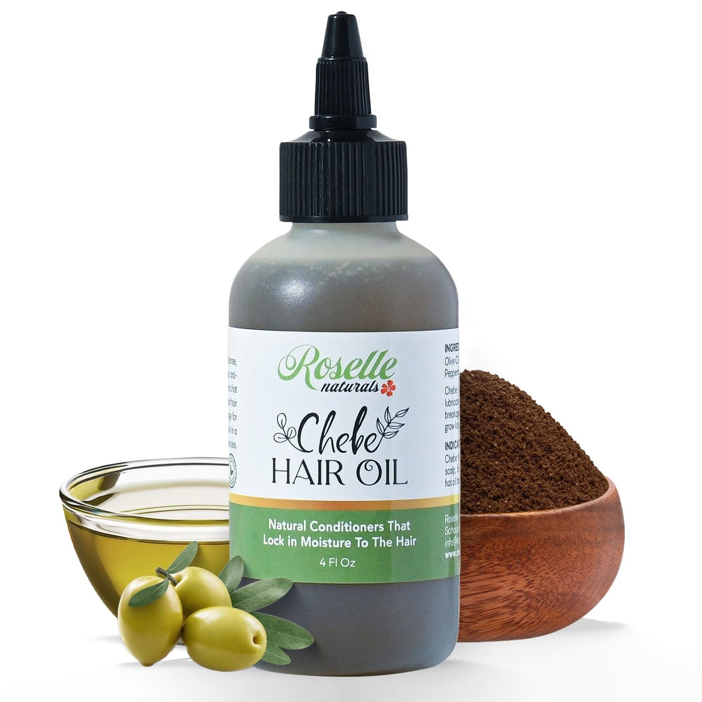 Roselle Naturals Chebe Oil for Hair Growth for Black Women, Chebe Oil Hair Growth Products Made in USA 4 Fl Oz - Chebe Powder Ch