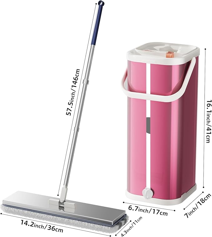 Separates Dirty Water Mop, Flat Mop and Bucket for Home with 4 Extra Refills, Stainless Steel Mop and Bucket with Wringer (Purple)