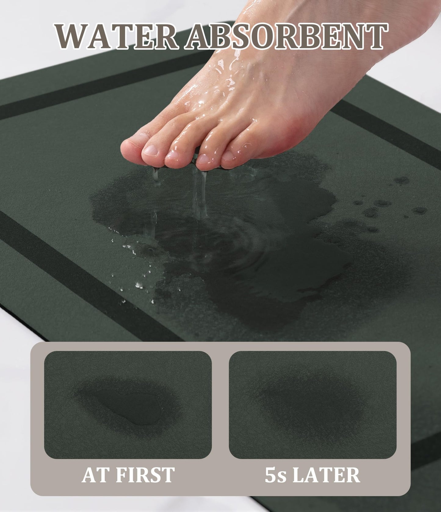 chakme Bathroom Mat Rugs 24x16, Ultra Thin Magic Mat Bath Rug Non Slip Bath Rugs Quick Dry Absorbent Bath Mats for Bathroom Floor, (Dark Green, 24"x16")