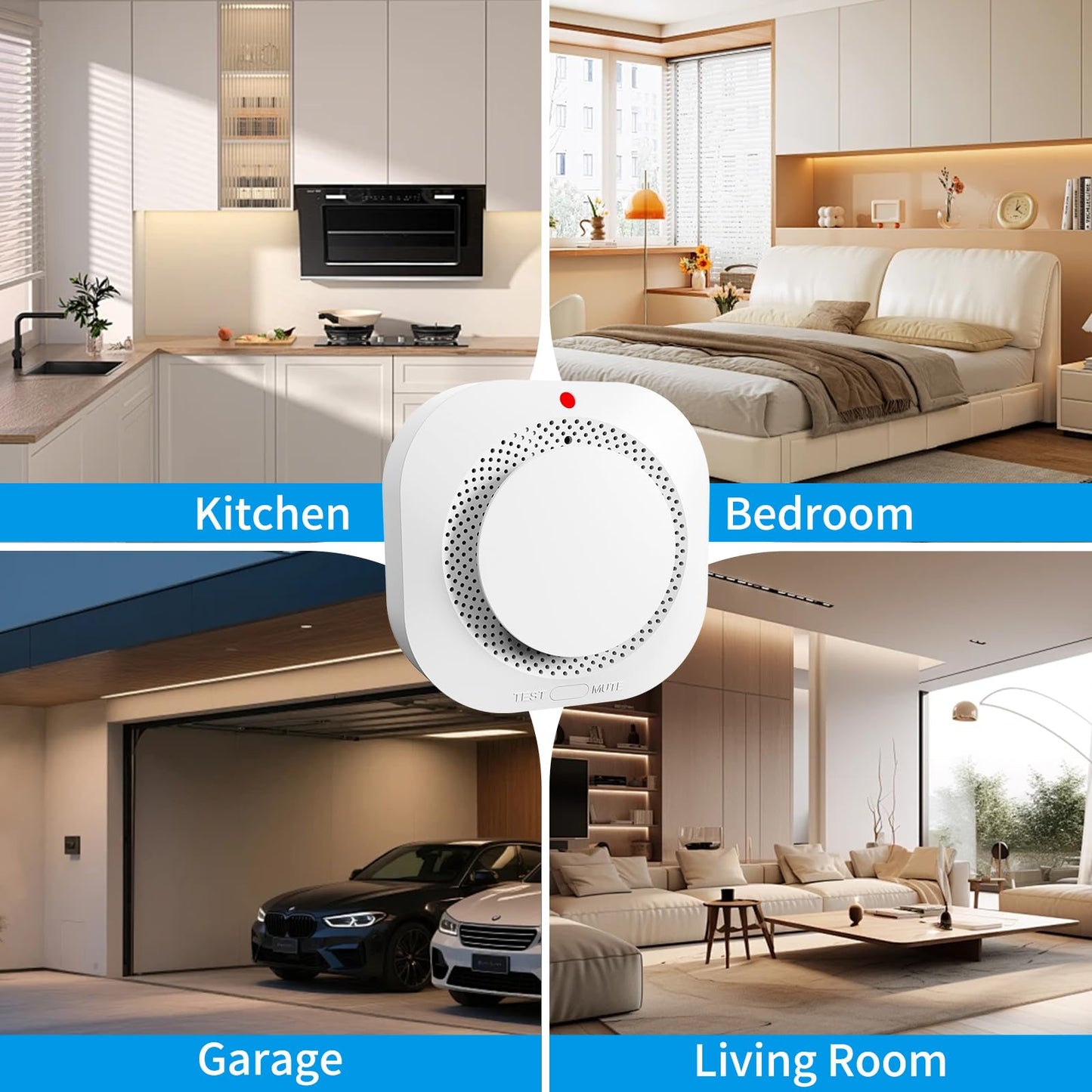 WARROXIDE WiFi Smoke Detectors for Home,Photoelectric Wireless Fire Alarms Replaceable Battery Powered,Portable Smoke Alarm with Test/Mute Button,Attic Smoke Detector,1 PCS(Battery Not Included)