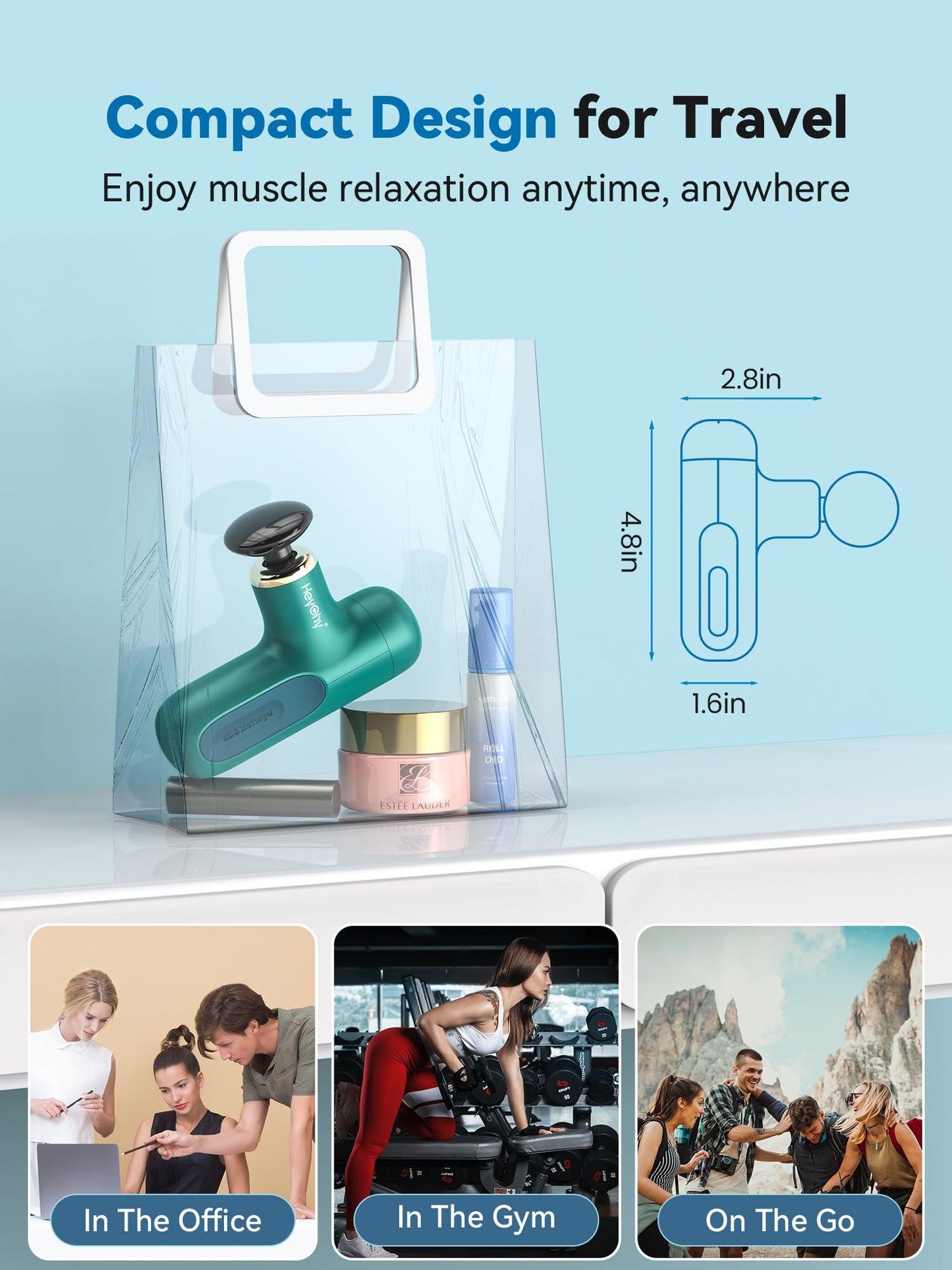 HEYCHY Super Mini Massage Gun, Percussion Deep Tissues Muscle Massager, Compact Sports Travel Massage Gun, Portable Handheld Massager for Office Gifts for Her, Home, Athletes