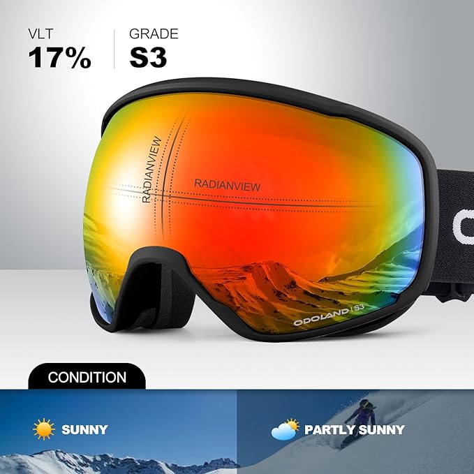 Odoland Snow Ski Goggles S2 Double Lens Anti-Fog OTG Windproof UV400 Eyewear for Men, Women and Youth-Skiing Snowboarding