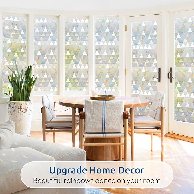 rabbitgoo Window Privacy Film, Stained Glass Rainbow Privacy Clings for Glass Window, Static Cling Decorative Door Covering, Non-Adhesive UV Blocking, Multicolored, 23.6 x 78.7 inches