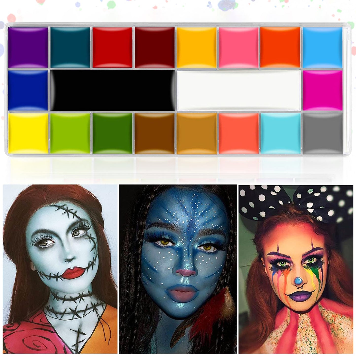 Face Paint,Face Painting Kit For Kids Party - 20 Water Based Non-Toxic Sensitive Skin Paints Includes10 Professional Brushes, 5 Sticker Models And A Paint Tray For Halloween Cosplay Parties.
