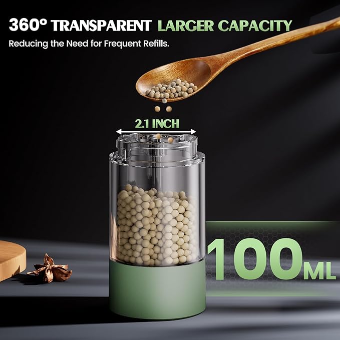 Salt and Pepper Grinder Set Mom Christmas Gifts, Electric Automatic Green Salt Pepper Shakers Home Kitchen Gadgets for New Home, Adjustable Coarseness Pepper Grinder Kitchen Appliances
