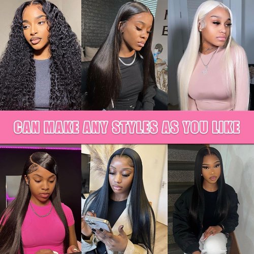 QWedafy Straight Lace Front Human Hair Wig Pre Plucked 200 Density Glueless Natural Black Straight Wig Human Hair 13x4 HD Lace Frontal Wigs for Women (24 Inch)