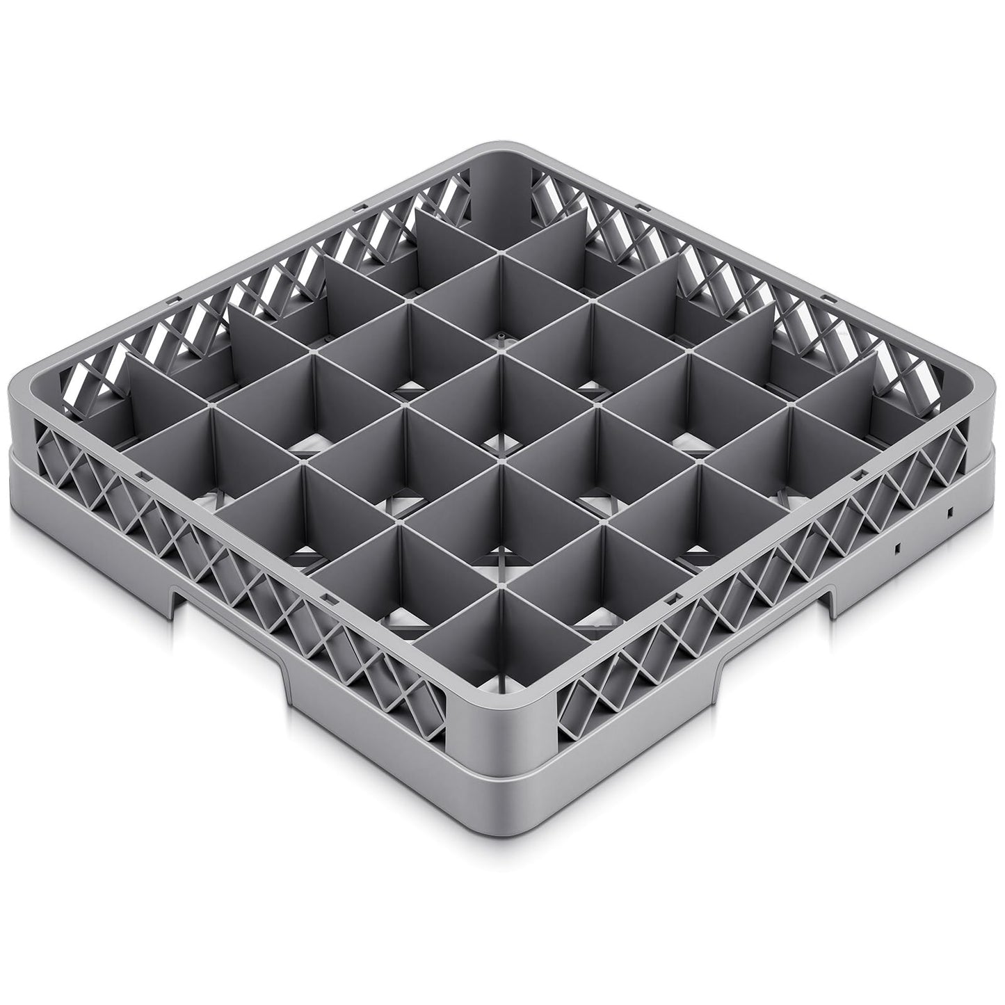 Aurelema 1 Pack Commercial Dishwasher Tray Rack Polypropylene Full Size Flatware Rack for Bowls Plates Knives Forks Cups (25 Grid,Gray)