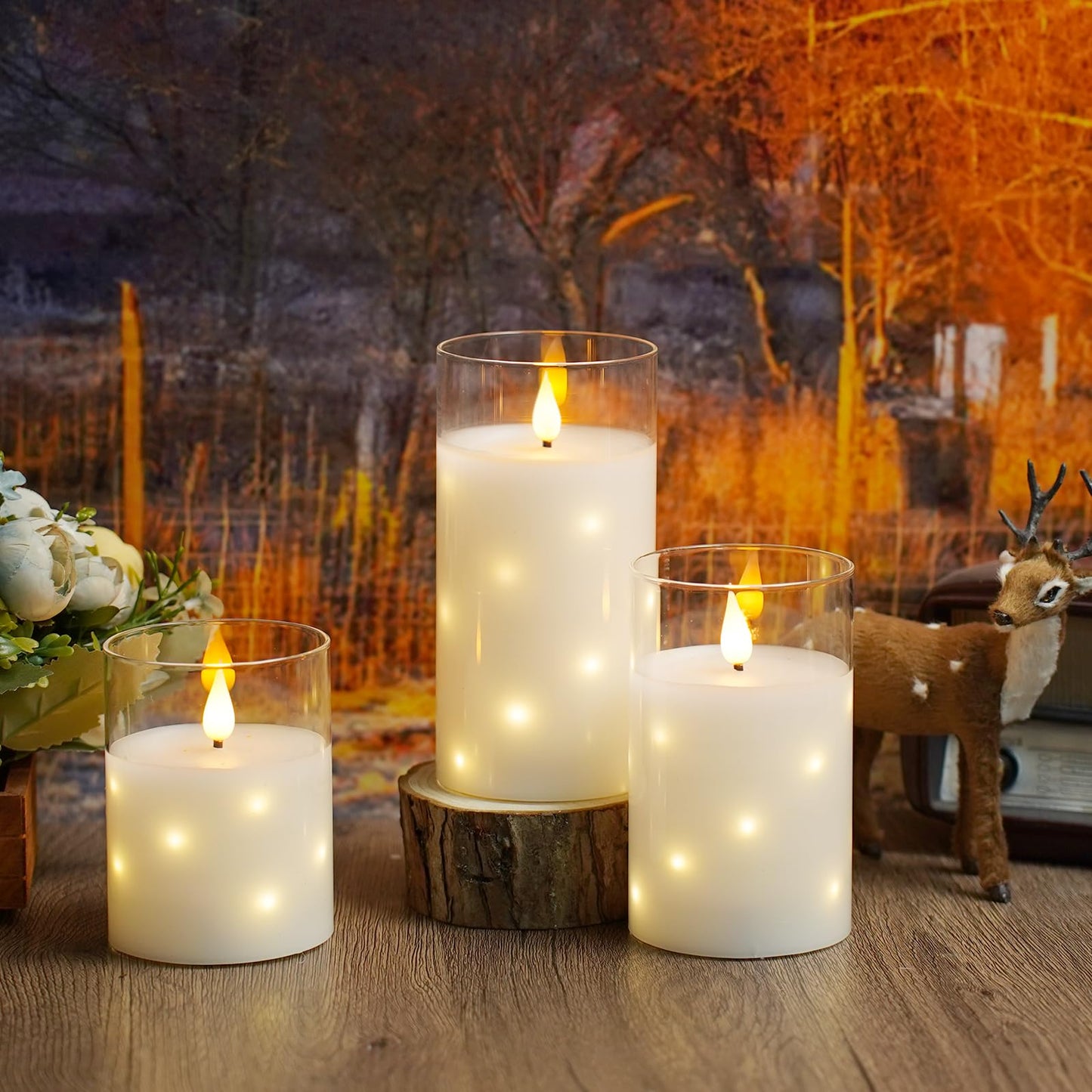 Thorbling Glass Housings Flameless Candles with Real Wax & Flickering Effect - Battery Operated LED Candles, Set of 3 White for Home Decor, Weddings, Holiday Decorations