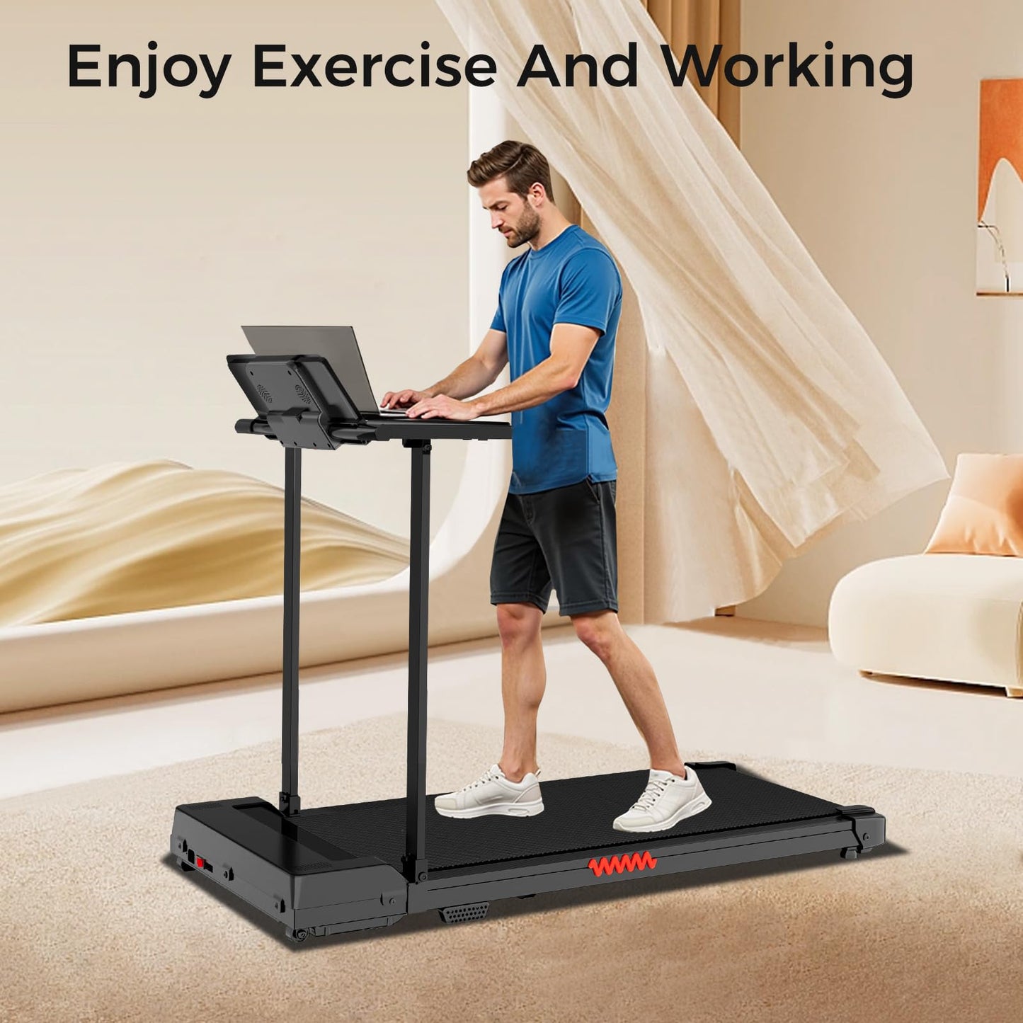 Portable Treadmills for Home, Compact Treadmill with Handles, 3.0HP Walking Pad Treadmill with Removable Desk Workstation, Running Machine for Home Office