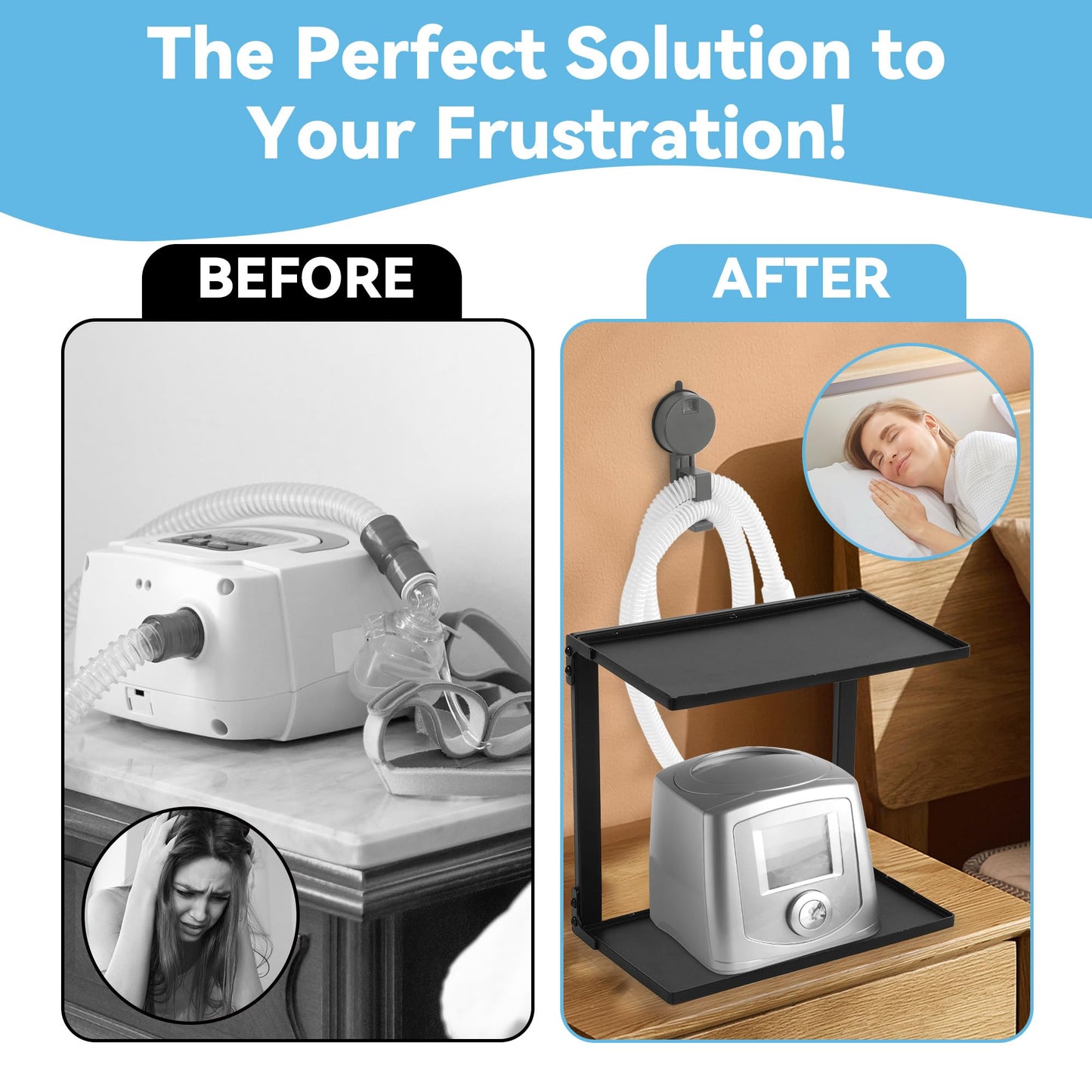 BALAPET Metal CPAP Shelf for Bedside (No CPAP Included),CPAP Hose Holder for Nightstand Supplies for CPAP Organization, Double Iron Shelf Keep Your Desktop Tidy and Protected from Dust.