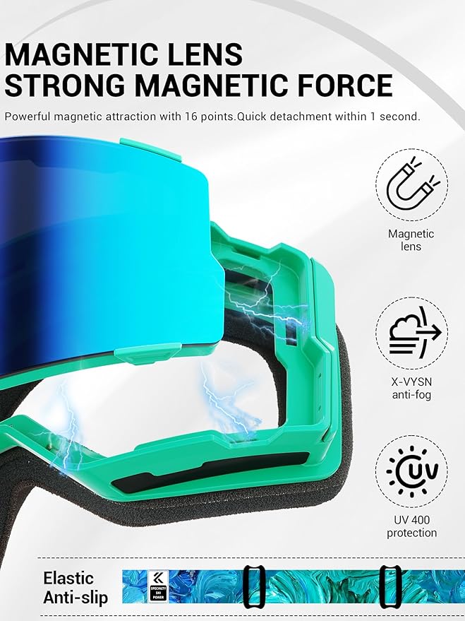 KAPVOE Ski Goggles Photochromic & Color Anti-fog UV400 Protection OTG Snowboard goggles Suitable for Men Women K722
