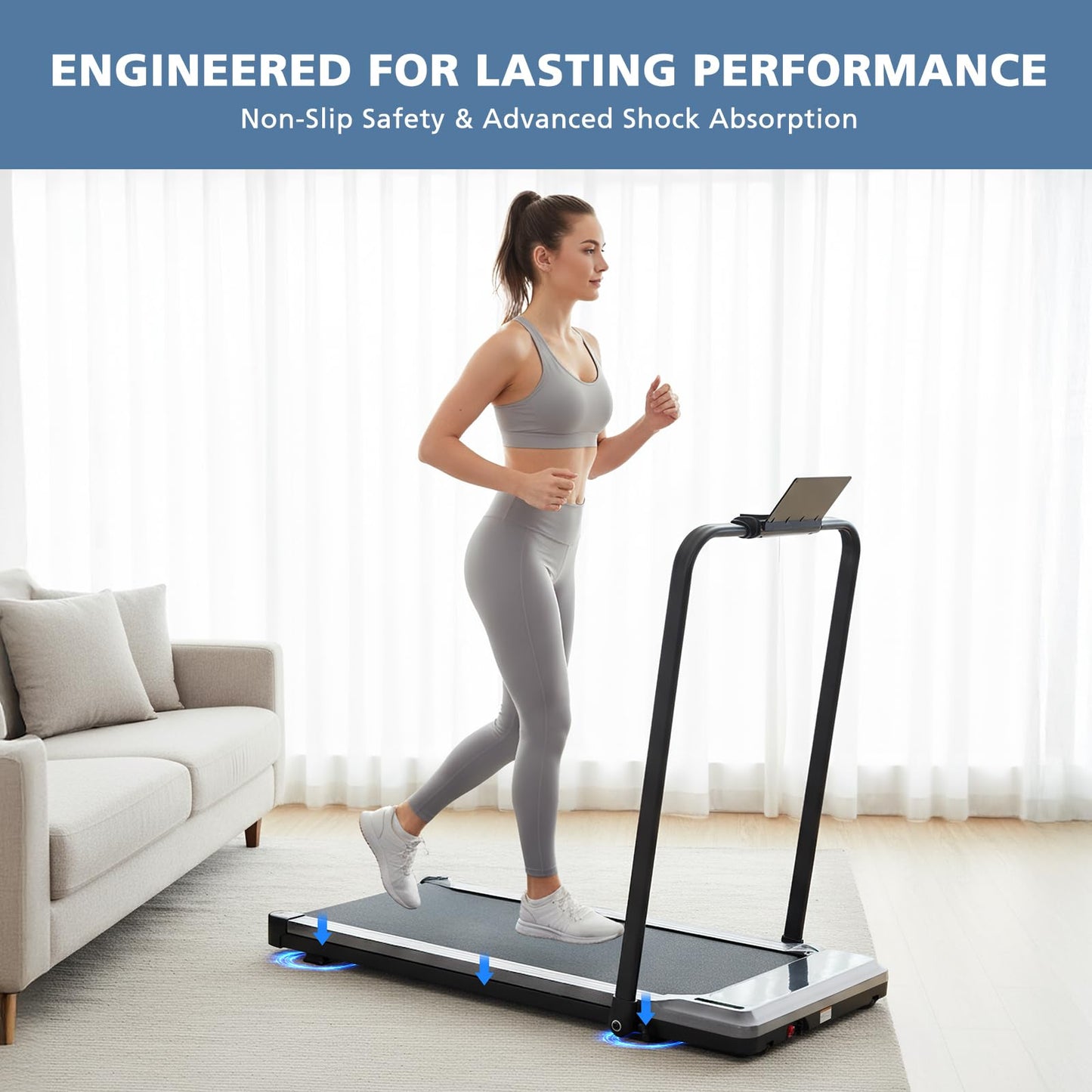 OLIXIS Walking Pad Treadmill for Home, Under Desk Treadmill with Handle for Small Space, Portable Design for Home Office Workouts, LED Display with Remote Control, Low Noise