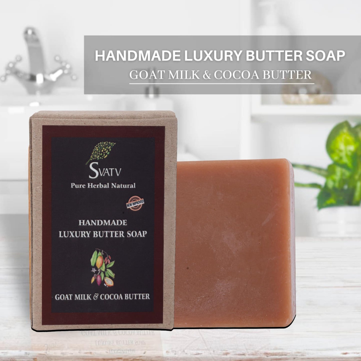 SVATV Handcrafted Soap With Natural, Soothing Herbs Of GOAT MILK & COCOA BUTTER For Men And Women - Exfoliating Bar, Traditional