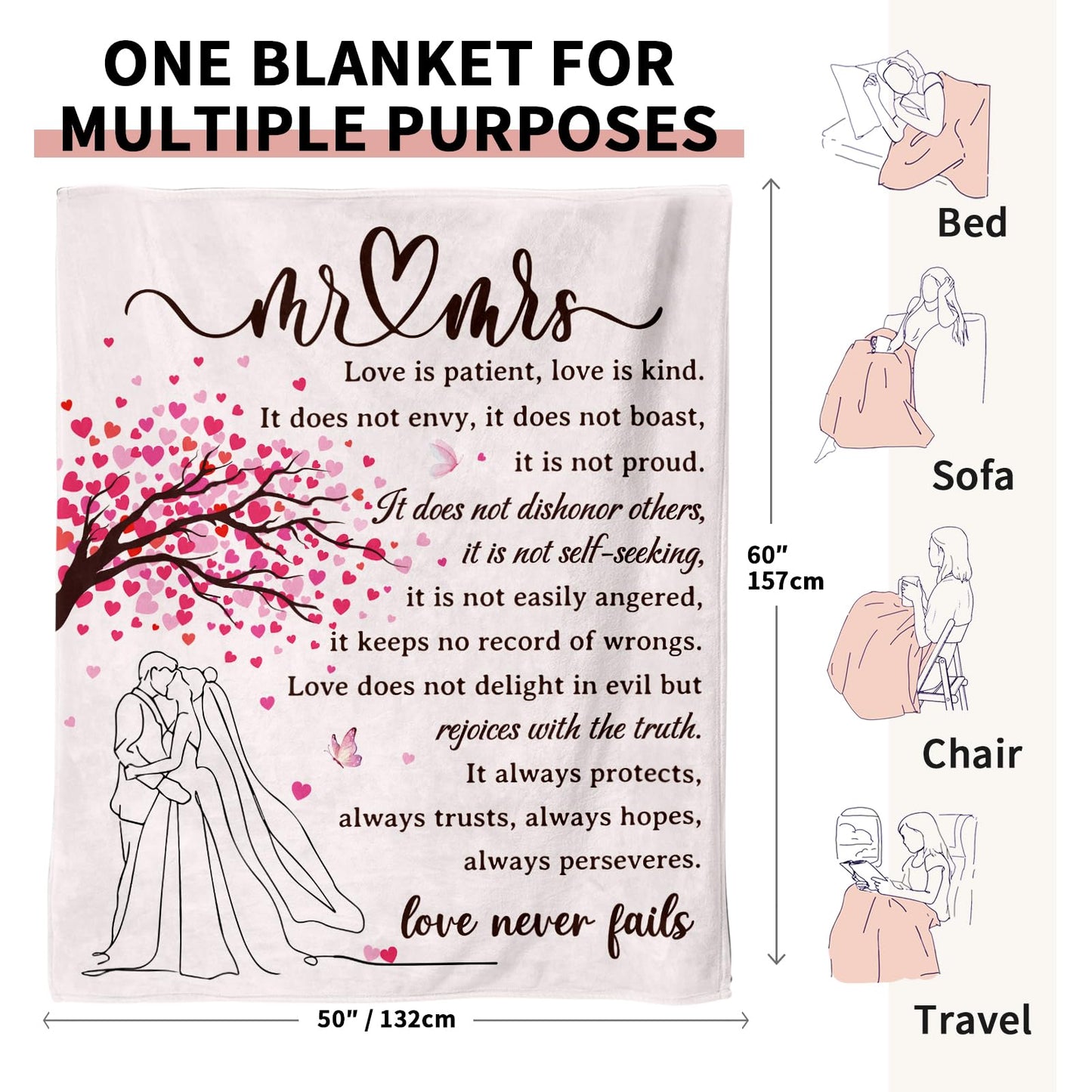 Glydein Wedding Gifts for Couples 2025, Soft Flannel Wedding Blanket, Bridal Shower Gifts for Bride to Be, Anniversary Mr and Mrs Gift, Marriage Gift for Newlyweds Bride, 50 x 60 inches